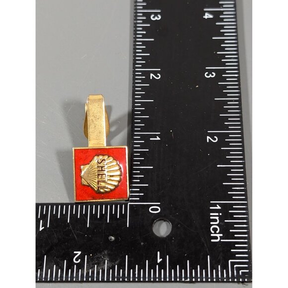 Vintage Shell Gasoline Red Enamel Gold Tone Tie Clip - Picture 6 of 6